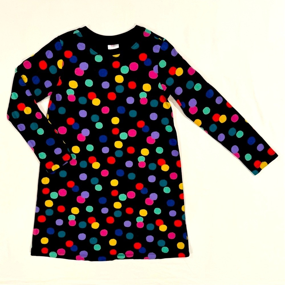 Hanna Andersson Long Sleeve T-Shirt Dress Girls 8 130cm Black Confetti Polka Dot